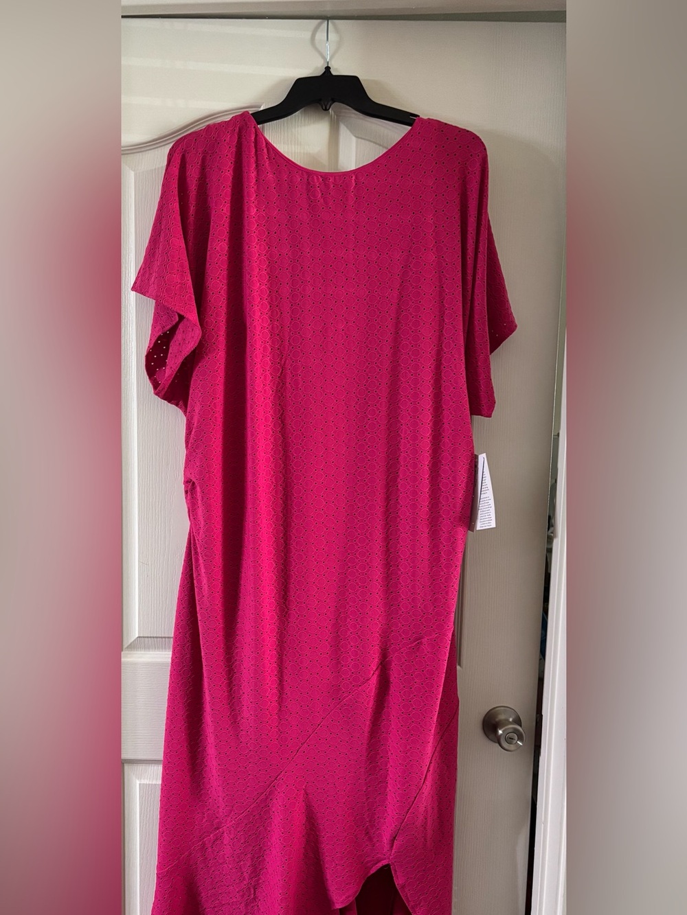 Relaxed Fuchsia Midi Dress with Eyelet Texture